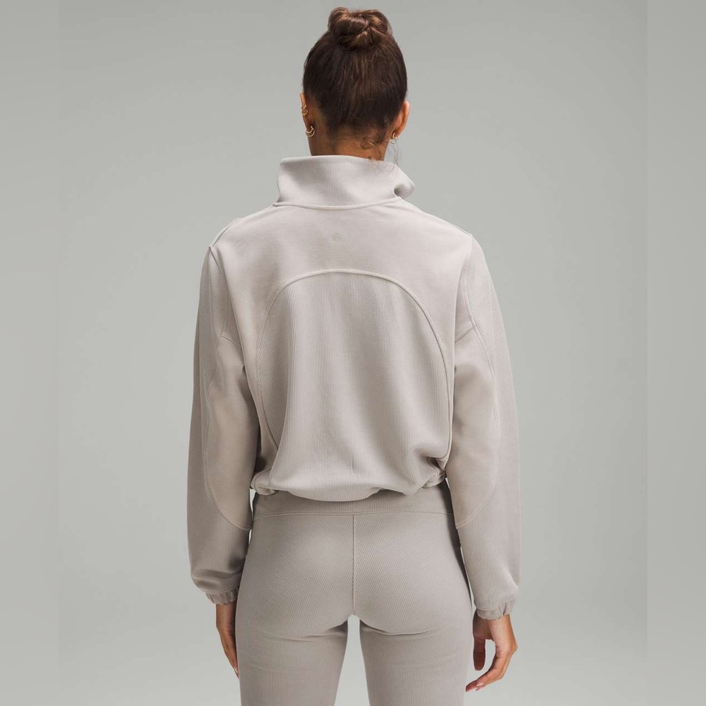 Lululemon•Brushed Softstreme Ribbed Half Zip•Riverstone Taupe•FLAWLESS• 10 - Picture 3 of 16
